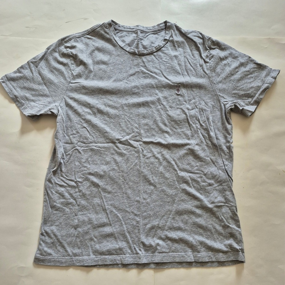 AllSaints Tonic Crew T-Shirt Mens XL Grey Marl Slim Fit Organic Cotton Ramskull